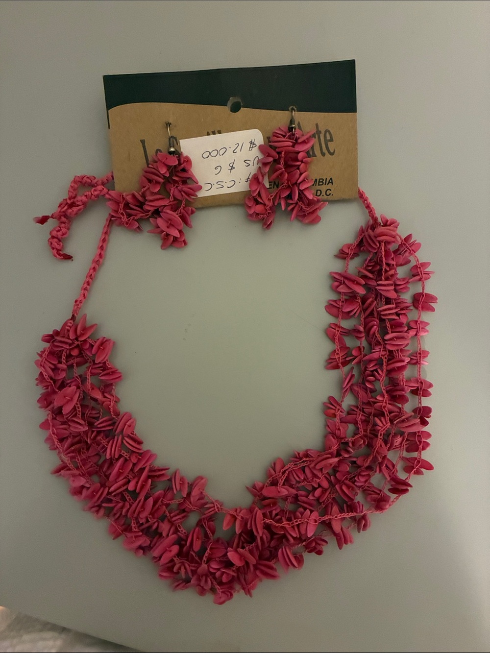 Handcrafted Pink Beaded Necklace & Earrings Set